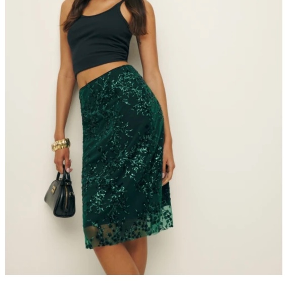 Reformation Blanca Skirt Black Green Embellished - Size 2 - NWT - Picture 1 of 3